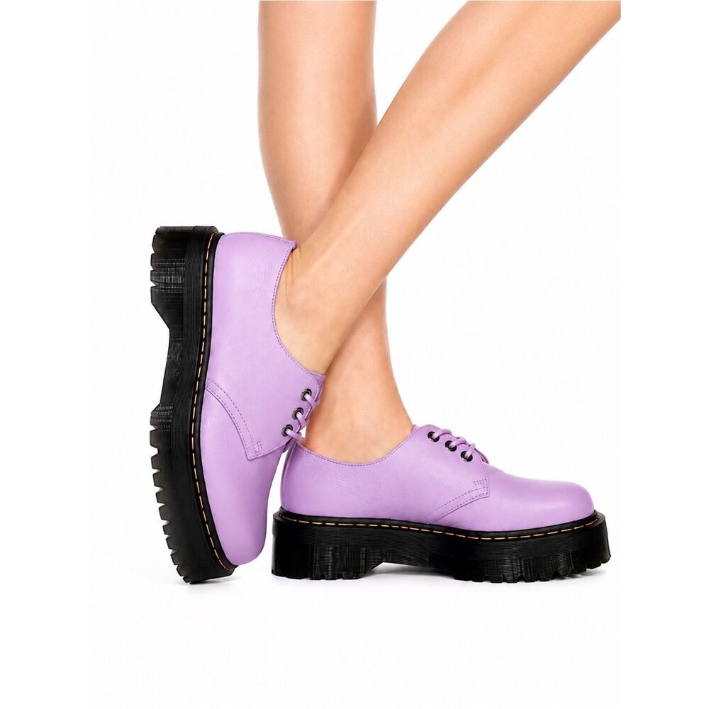 NEW! Dr. Martens Quad II Lilac Leather Lace Up Loafer Platform Oxford Shoes